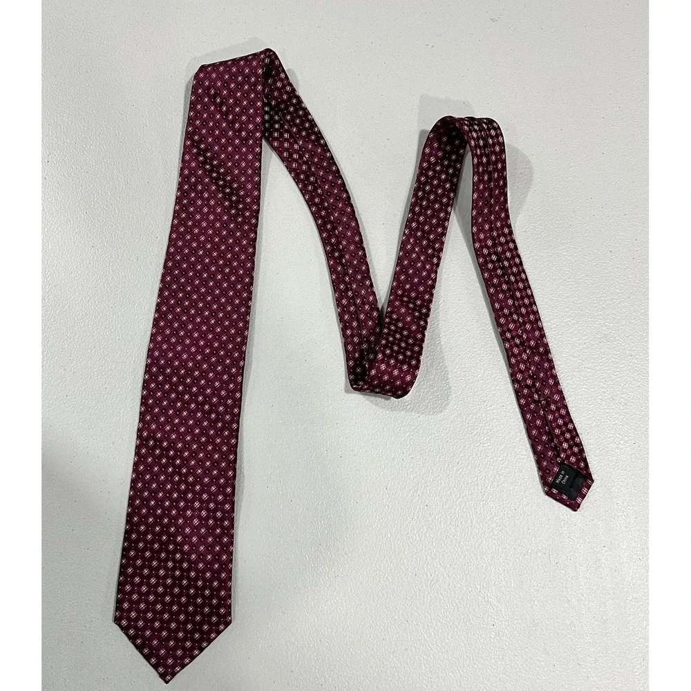 Michael Kors Men's Pointed Woven Tie Burgundy Pink Geometric One Size